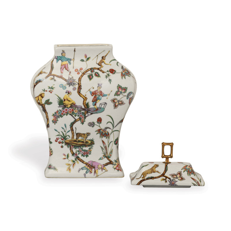 Pot en porcelaine jaune/brun/rose 6 po Scalamandre