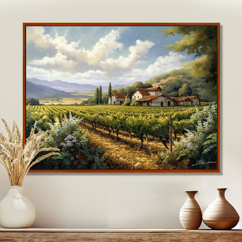 Vineyard Charm Landscape I - Vineyard Wall Art, H 30 po x l 40 po x P 1,5 po, Cadre flottant brun