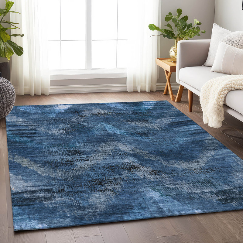 Premium Machine Washable Prisco Blue Rug, Rectangle 2'6" x 3'10"