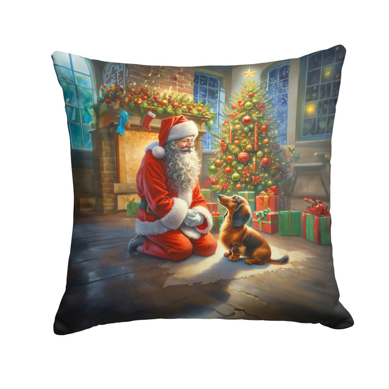 Coussin décoratif teckel et père Noël, H 14 po x l 14 po