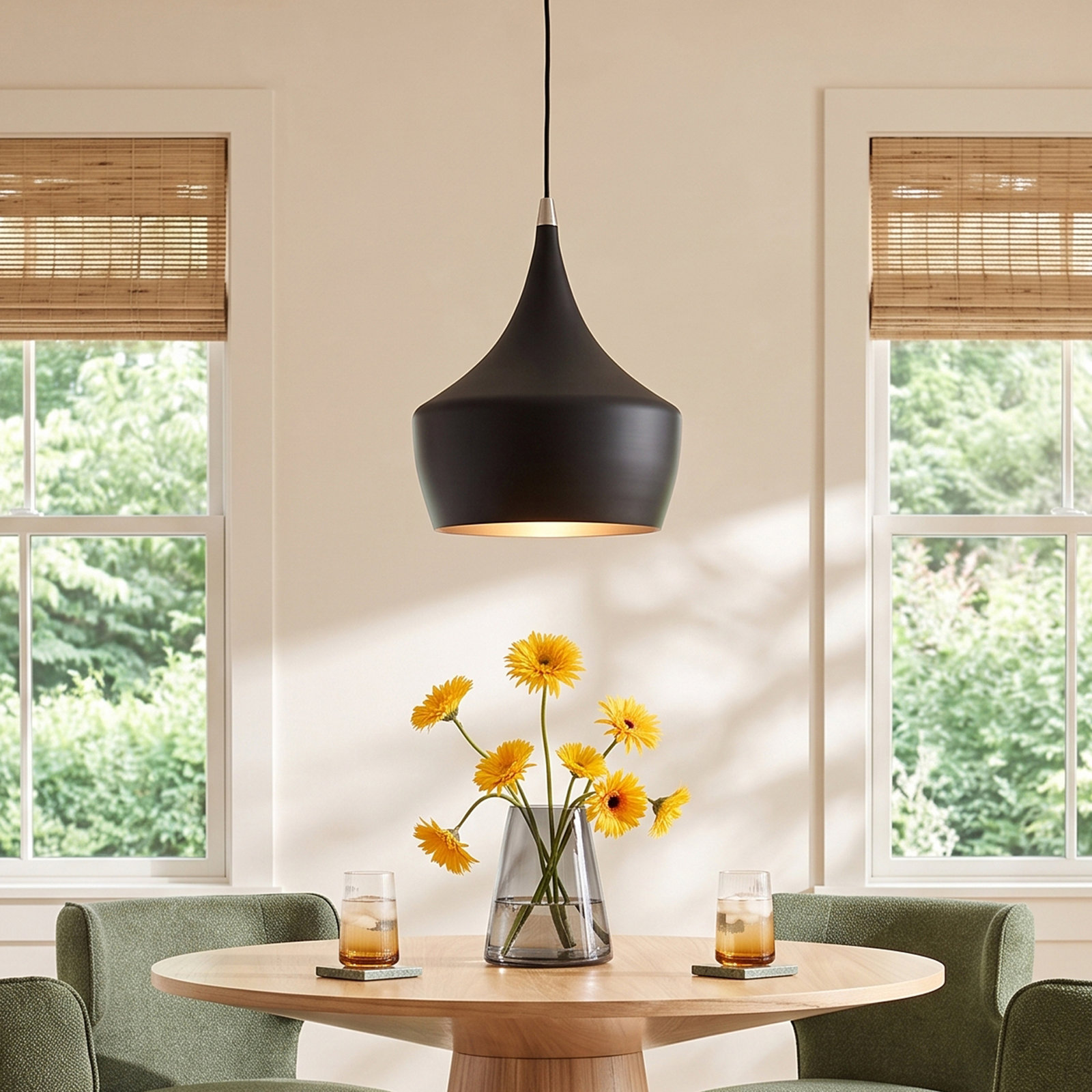 Schultz Dimmable Teardrop Single Light Pendant, Black