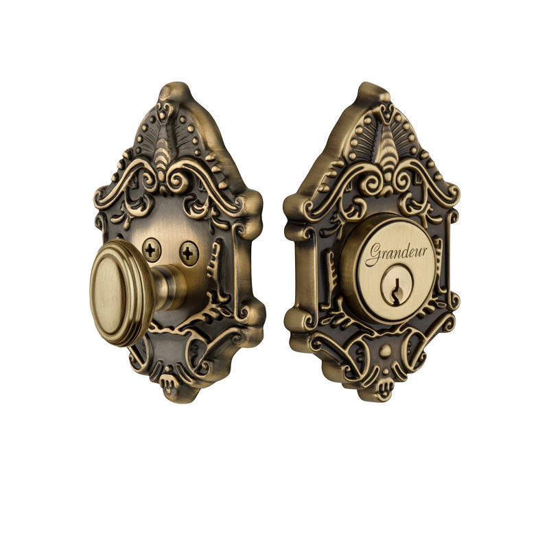 Grande Victorian Single Cylinder Deadbolt, Vintage Brass