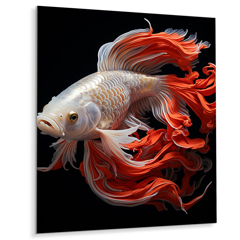 Corail Kois poisson contrastes audacieux - Kois poisson décoration murale en métal, H 32 po x l 24 po x P 1 po