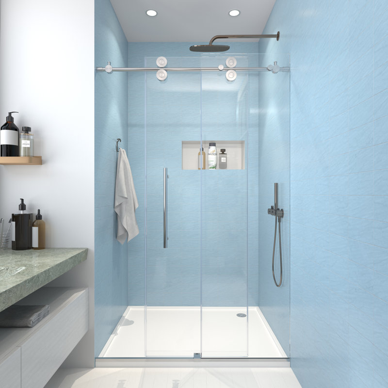 Julien 48" W x 76" H Single Sliding Frameless Shower Door with Heat Soaking Process and Protective Coating Treatment, Chrome