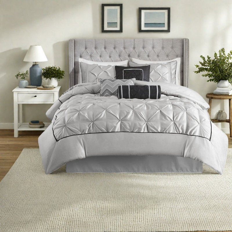 de literie moderne en polyester gris capitonné pour grand lit