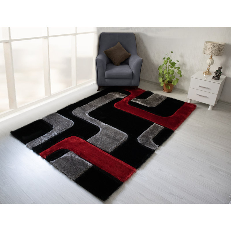 Tapis en polyester noir / gris / rouge Delphis, Rectangle 5 pi x 7 pi