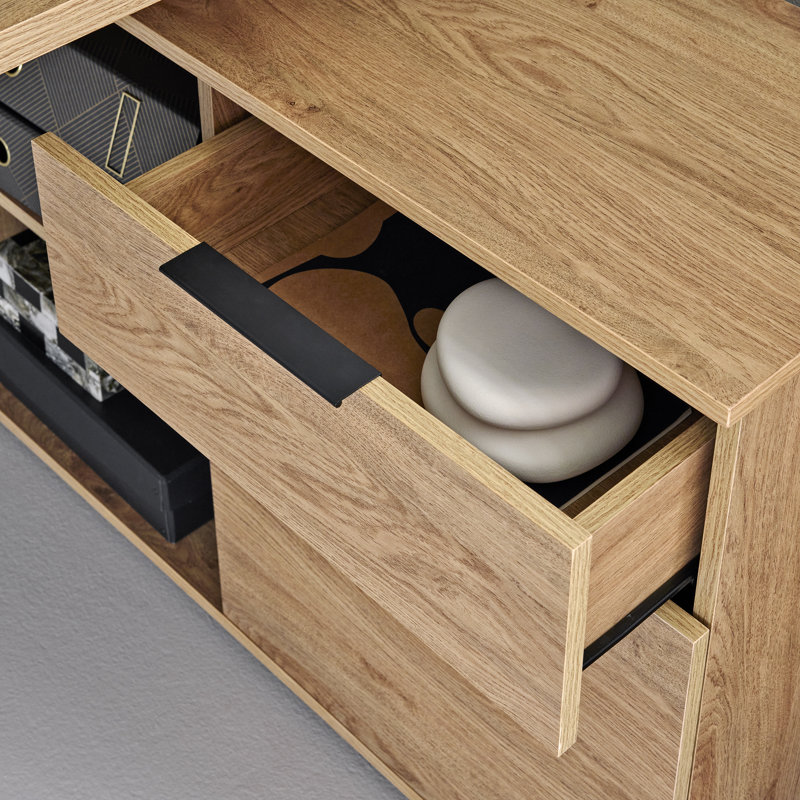 Bureau d'écriture en L avec armoire Geles, Chêne Montana / noir