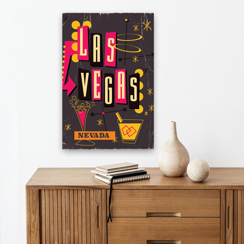 Retro Las Vegas Cocktails Abstract Classic Retro City Wall Art Print 1 Piece Wrapped Canvas Wall Art, 45.72cm H x 30.48cm W