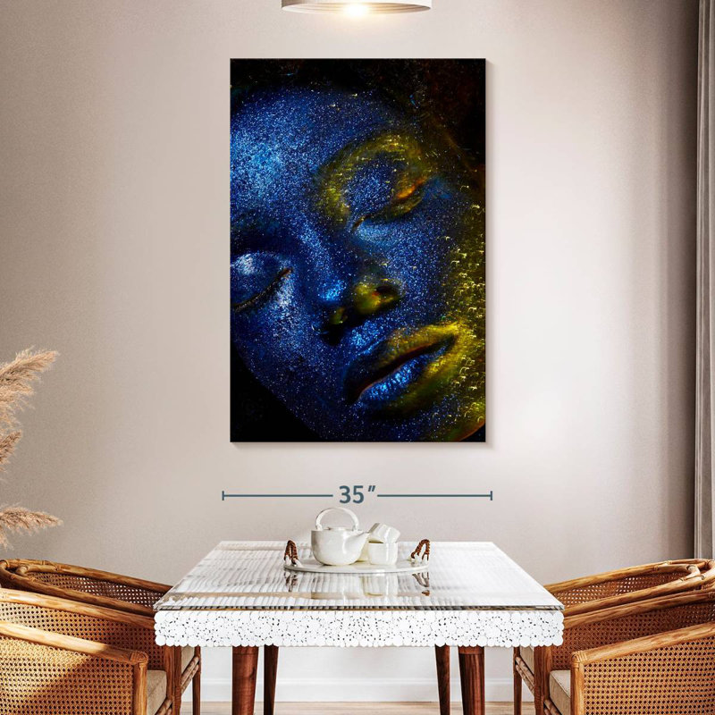 Senne Blue Glitter Face Portrait, 51" H x 34" W