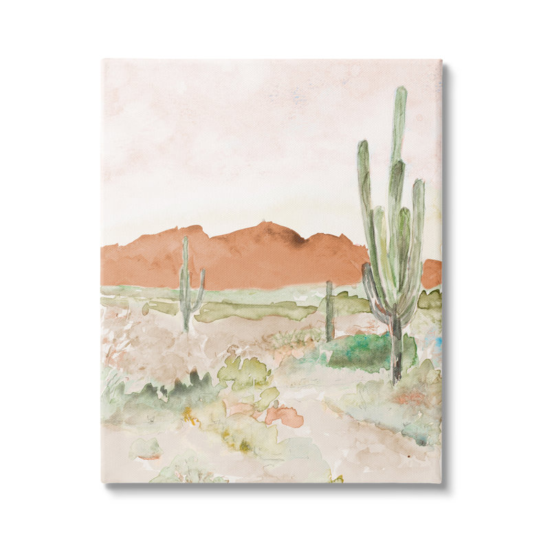 " Cactus Plants Dry Desert Scene Distant Cliffs " by Lanie Loreth Painting Print, Wrapped Canvas, 40" H x 30" W x 1.5" D