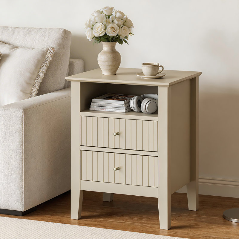 Amberrae 2 Drawer Nightstand, Beige without charge station