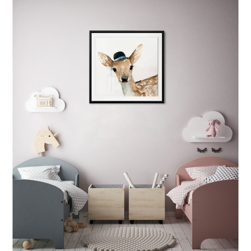 « jolie critter cerf », art sur toile, H 17,5 po x l 17,5 po x P 1,5 po, Cadre plastique noir