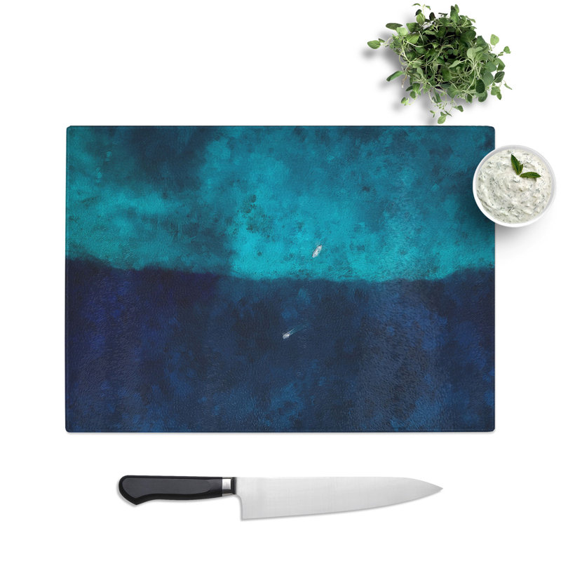 Tempered Glass Boats in the Ocean Chopping Board, 28.5 cm x 39 cm