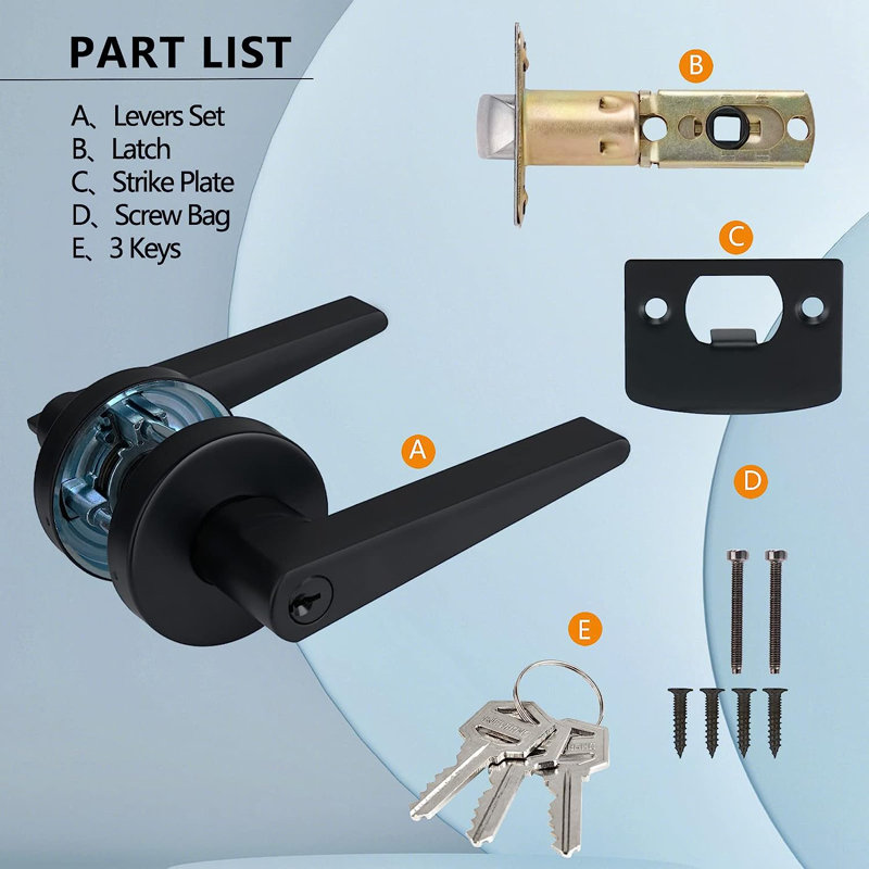 MatteBlack Door Lever, Keyed