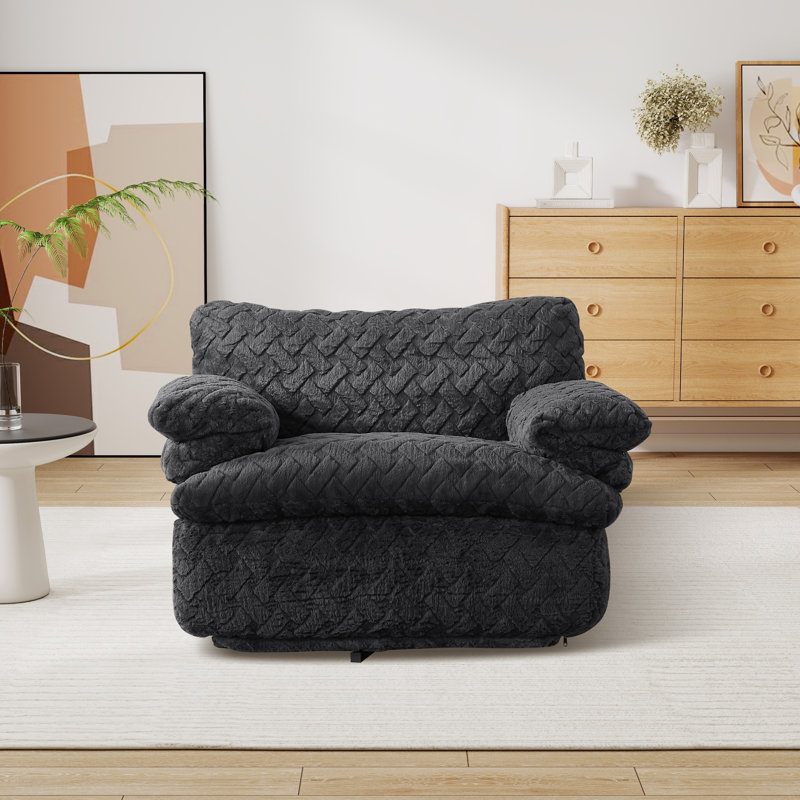 44.08" W Low Back Pillow Top Arm Swivel Accent Chair With Plush Basketweave Emobossed Fabric, Black