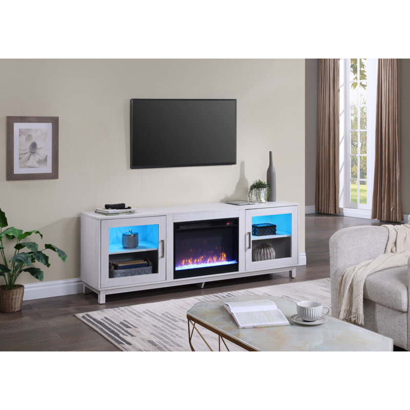 Console de meuble télé 70 po avec foyer et chauffage Sestrières, Blanc
