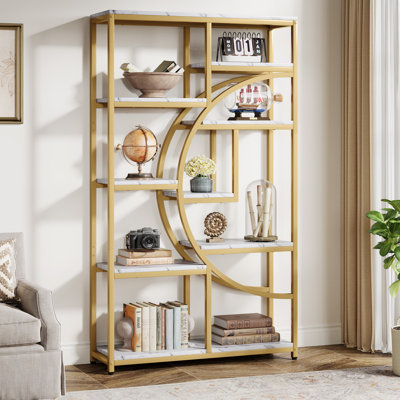 Bookshelf Industrial 5 Tier Etagere Bookcase With 9-Open Storage Shelf For Living Room, Bedroom