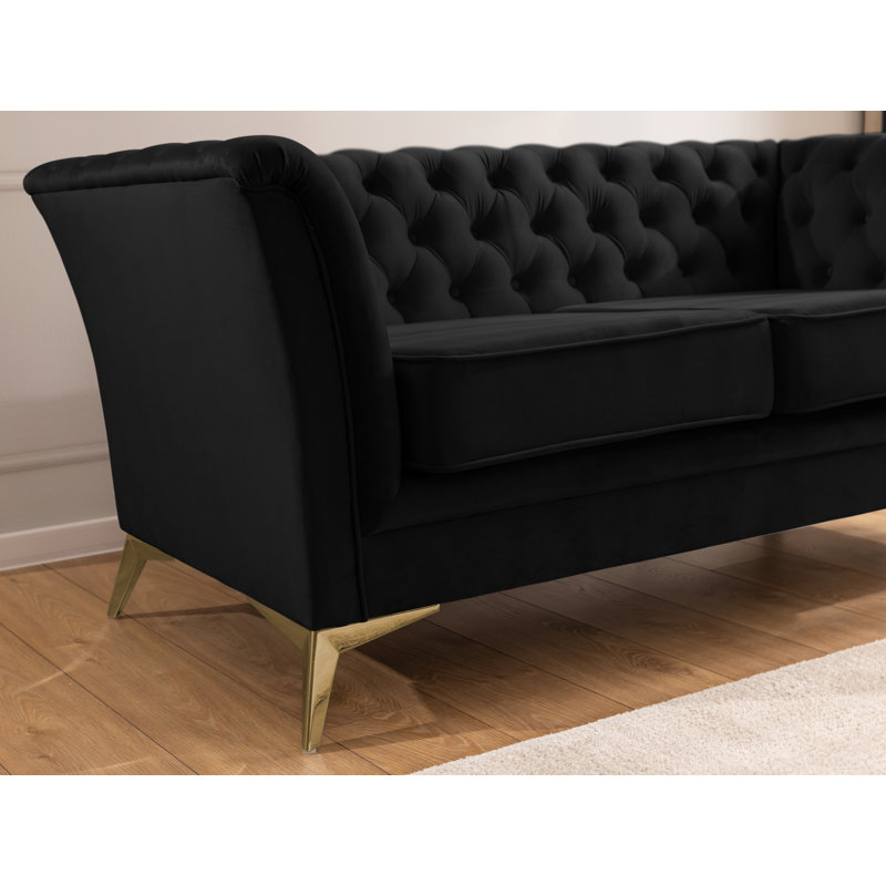 Whitby 3 Seater Velvet Sofa, Gold, Black