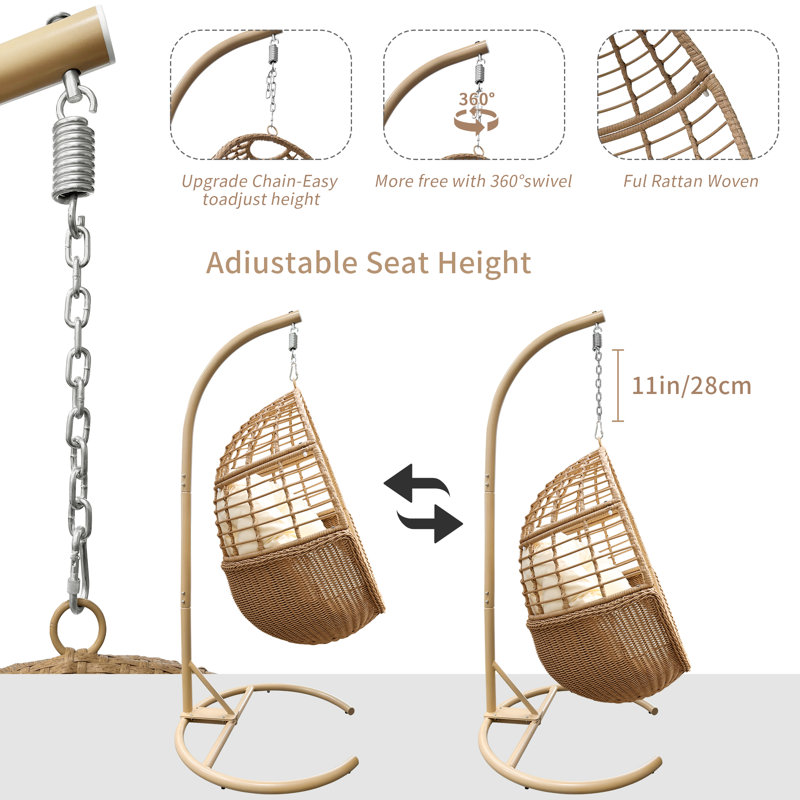 Balancelle suspendue avec support et coussin Arcella pour 1 personne Arcella - capacité de 330 lb, Coffee