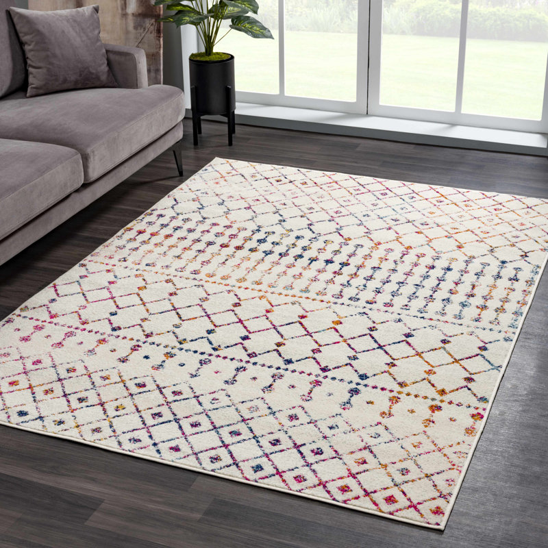 Tapis beige, gris, orange, bleu et mauve Aleiya Afsin, Rectangle 9 pi x 12 pi