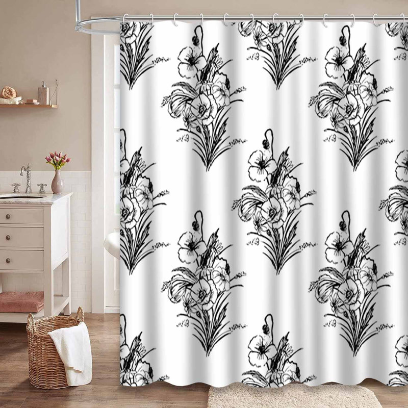 Rideau de douche imperméable à motif de fleurs de coquelicots avec 12 crochets, L 72 po x l 72 po