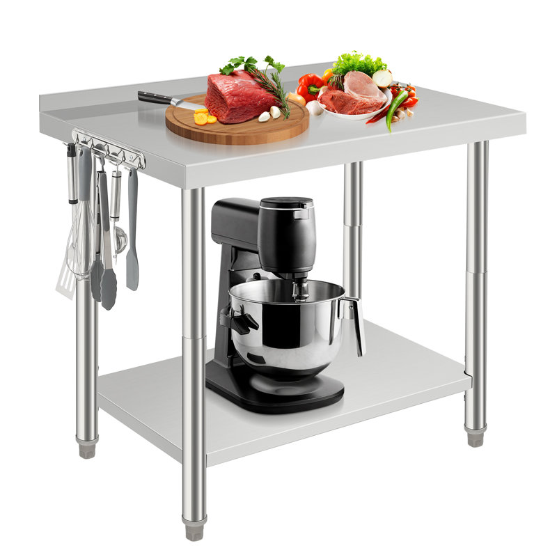 Table de travail en acier inoxydable 36 x 24 pouces - Tablette réglable, table de préparation commerciale avec roulettes pour restaurant, cuisine, garage, entrepôt