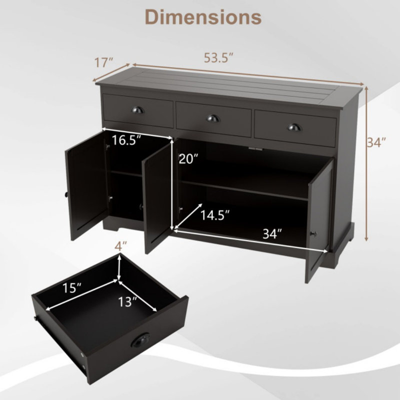 Buffet 3 tiroirs avec tablettes réglables