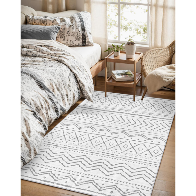 Tapis marocain à rayures Tribal, Rectangulaire 4 pi x 6 pi, Gris / Rose