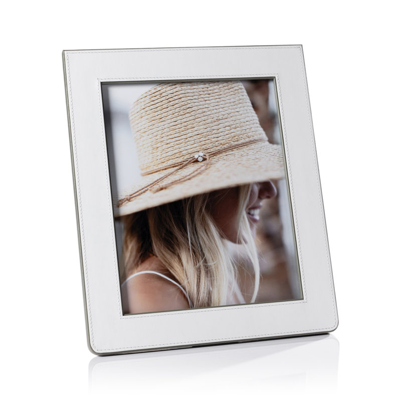 Cadre photo en cuir Raffia, 8 po x 10 po, Blanc / Gris
