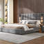 Lit tapissier très grand gris, applique murale avec tête de lit large, base de lit en velours de mousse et à lattes, aire de repos confortable et rembourrée