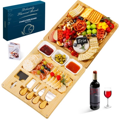 Ermes 3-IN-1 Charcuterie Boards Set, Large Magnetic Cheese Board With 3 Bowls Cheese Platter Gift Christmas, Housewarming, Wedding, Anniversary, Thanksgiving