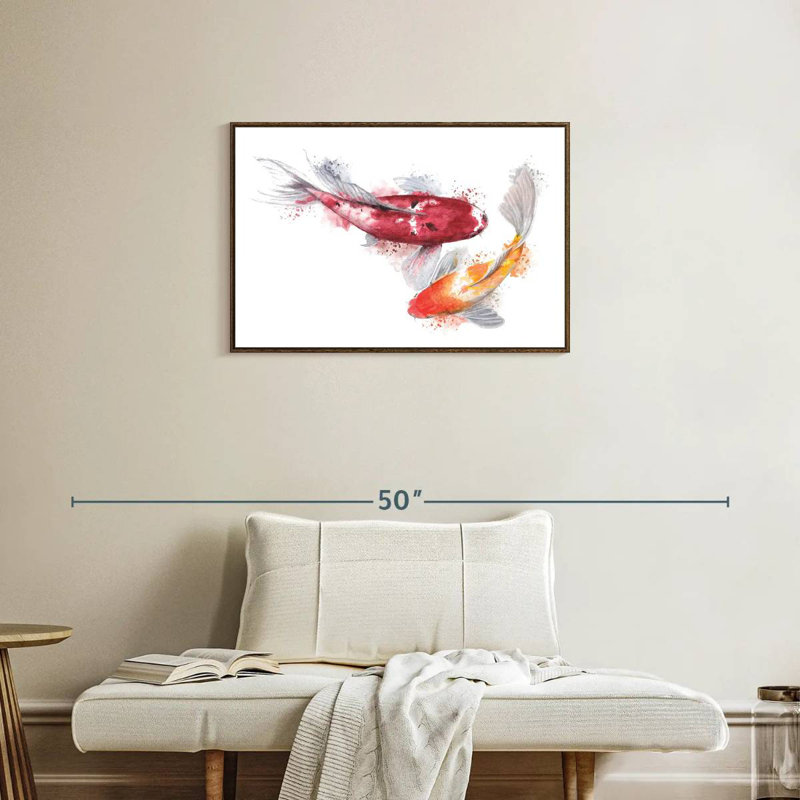 Paire de poissons Koi, Cadre flottant noyer, 31 po x 21 po