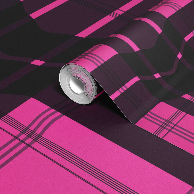 Warped Plaid Wallpaper, Pink/Black