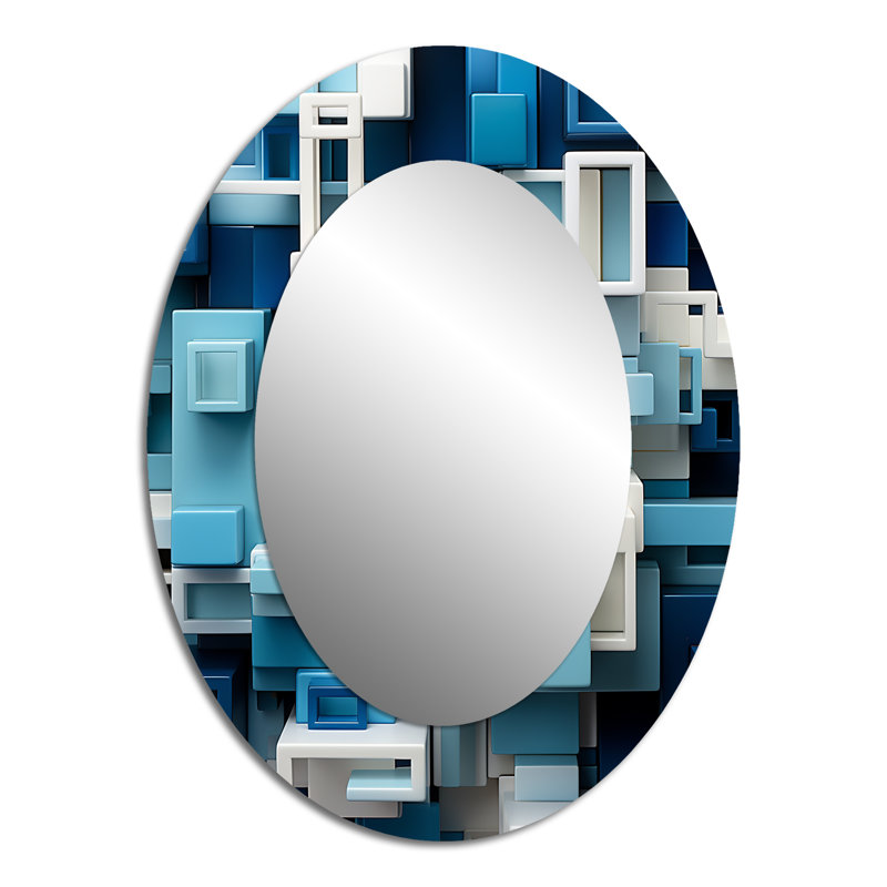 Miroir mural bleu moderne Op Art, 40 po x 30 po