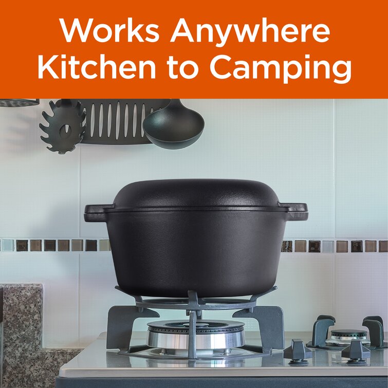 5 Quart Camping Pre-Seasoned Cast Iron Double Dutch Oven Pot w/ Lid &  Handles