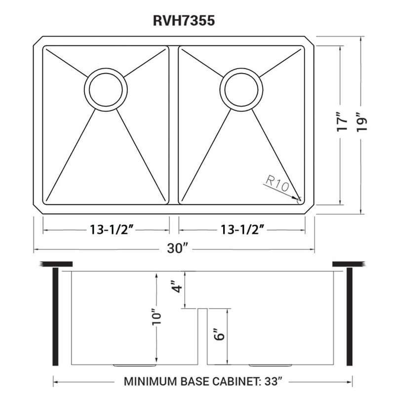 Tirana Low Aqua 30" L x 19" W Double Basin Undermount Kitchen Sink