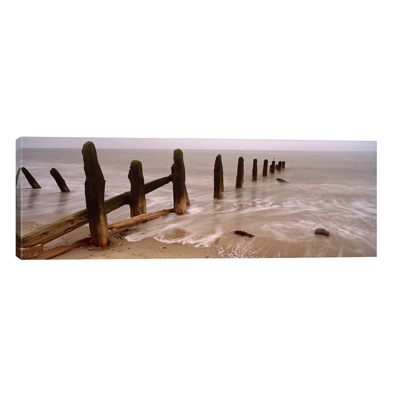 Posts On The Beach, Spurn, Yorkshire, England, United Kingdom by Panoramic Images - Wrapped Canvas Panoramic Print