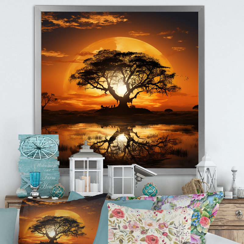 African Safari Tree Sunset Bliss - Art mural arbre, Toile tendue, H 30 po x l 30 po x P 1,5 po