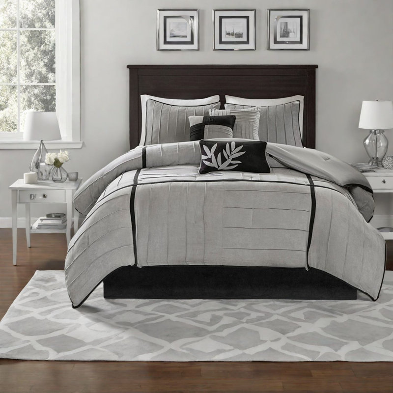 Premium Grey Micro Suede Bedding Sets, Polyester Comfort, Casual Home Style