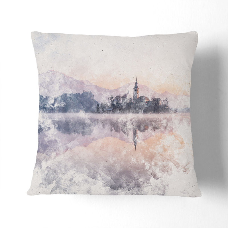Wintertime at Lake Bled in Slovenia Cushion with Filling, 40cm H x 40cm W x 15cm D