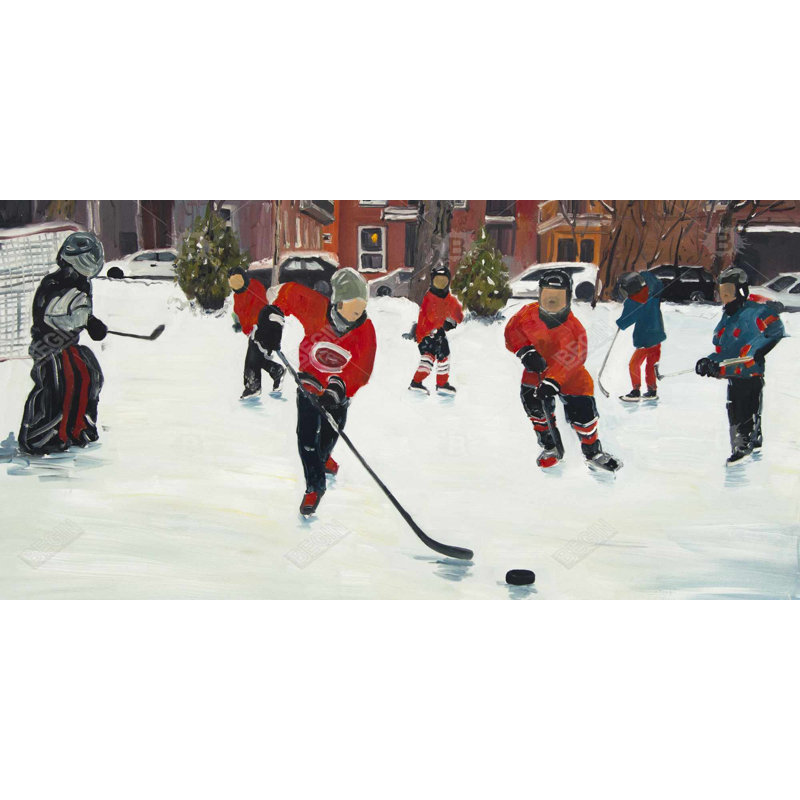 «Young Hockey Joueurs - Reproduction encadrée de chambre contemporaine», H 24 po x l 48 po, Brun