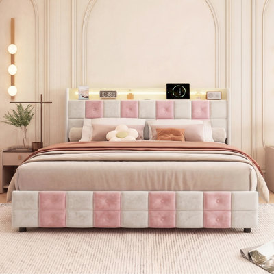 Upholstered Velvet 4 Drawers Bed