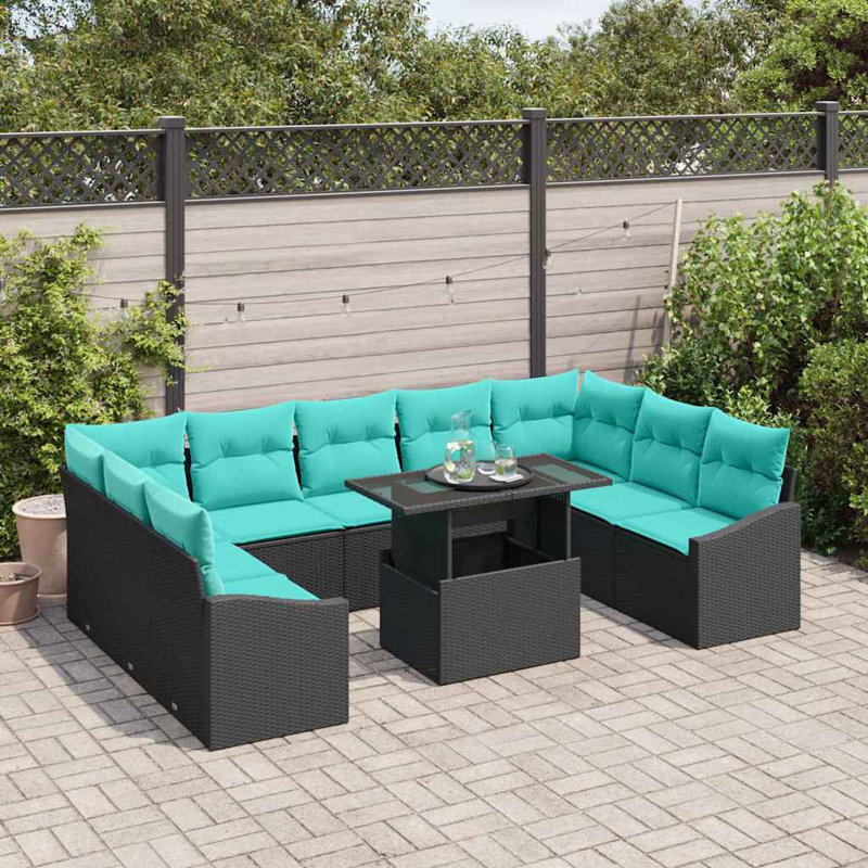  Ensemble de canapé de jardin 10 pièces noir et turquoise 100 x 55 x 73 cm