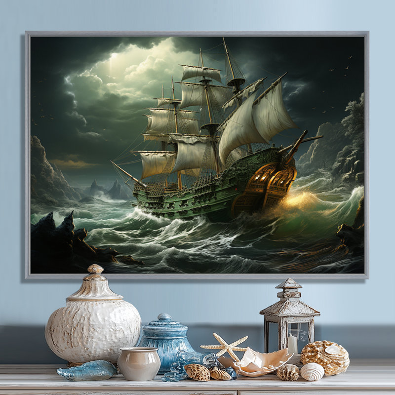 Pirate Sea Sovereigns - Art mural pirate, H 16 po x l 32 po x P 1 po, Encadrement argenté