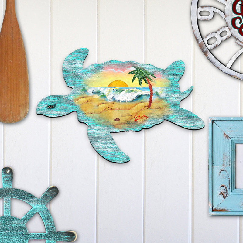 Designocracy Turtle Scenic Beach Waves Wooden Decorative Door Hanger ...