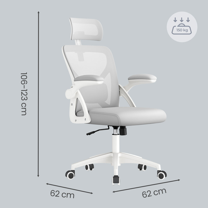 Chaise de bureau ergonomique en filet avec support lombaire réglable et appui-tête, Gris