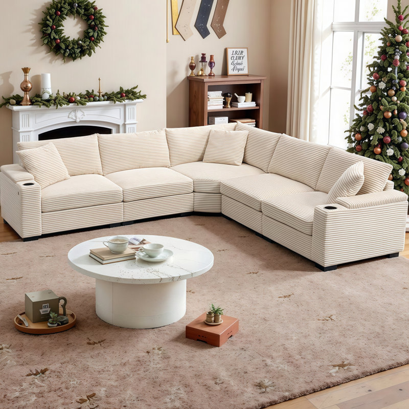 Confort et commodité imbattables! Canapé modulaire en L modulaire avec accoudoirs de rangement, chargeur USB intégré et porte-gobelets - Ultimate Relaxation Hub