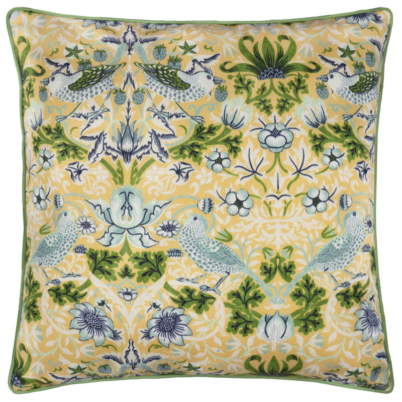 Strawberry Thief Indoor / Outdoor Floral Square Cushion, Yellow/Green