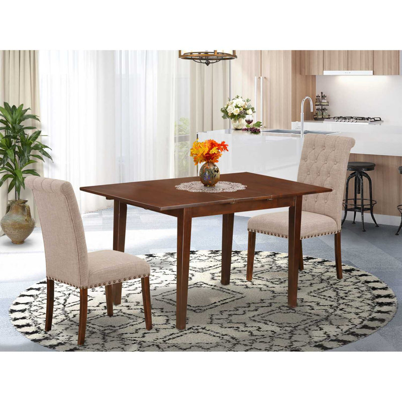 Alyssa-Mae Solid Wood Top Four Leg Dining Set, 3 Pieces: 1 Table, 2 Chairs, Light Tan, Mahogany