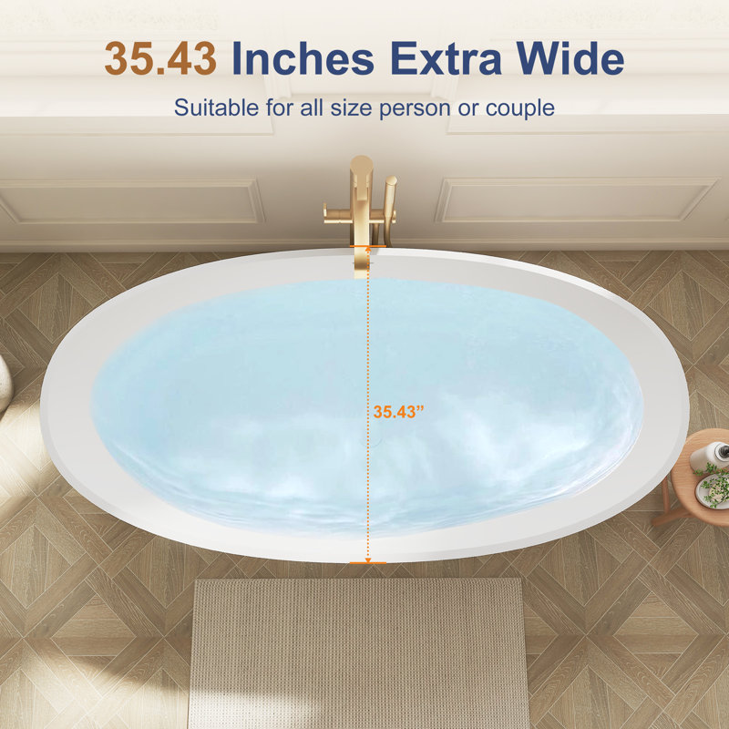 71'' X 35'' Freestanding Soaking Solid Surface Bathtub, White